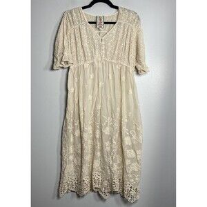 JOHNNY WAS Ambre Embroidered Dress Small Cream Ivory NEW Eyelet Coastal Boho